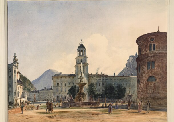    Rudolf von Alt, Der Residenzplatz in Salzburg (Guckkastenblatt), 1844 / Albertina